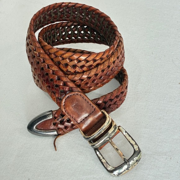 Fossil Other - Y2K Fossil Braided Belt Mens 34 Brown Woven Leather Western Boho Vintage
